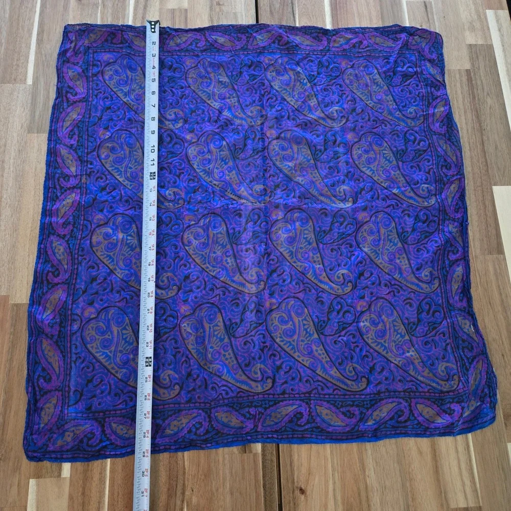 Boho 100% Silk Scarf Paisley Square Purple Lightweight India Bohemian Chic